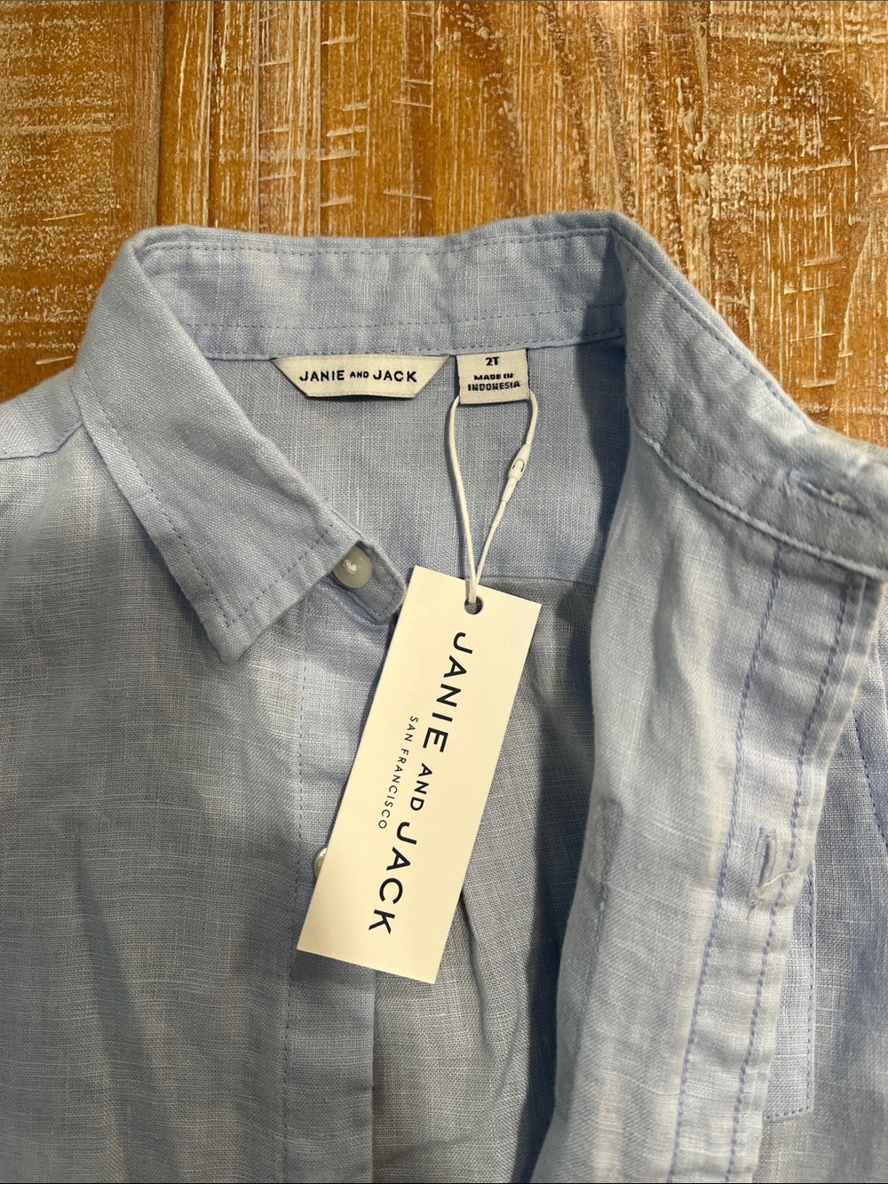 Janie and Jack Pale Blue Linen Button-Front Shirt - Picture 2 of 2